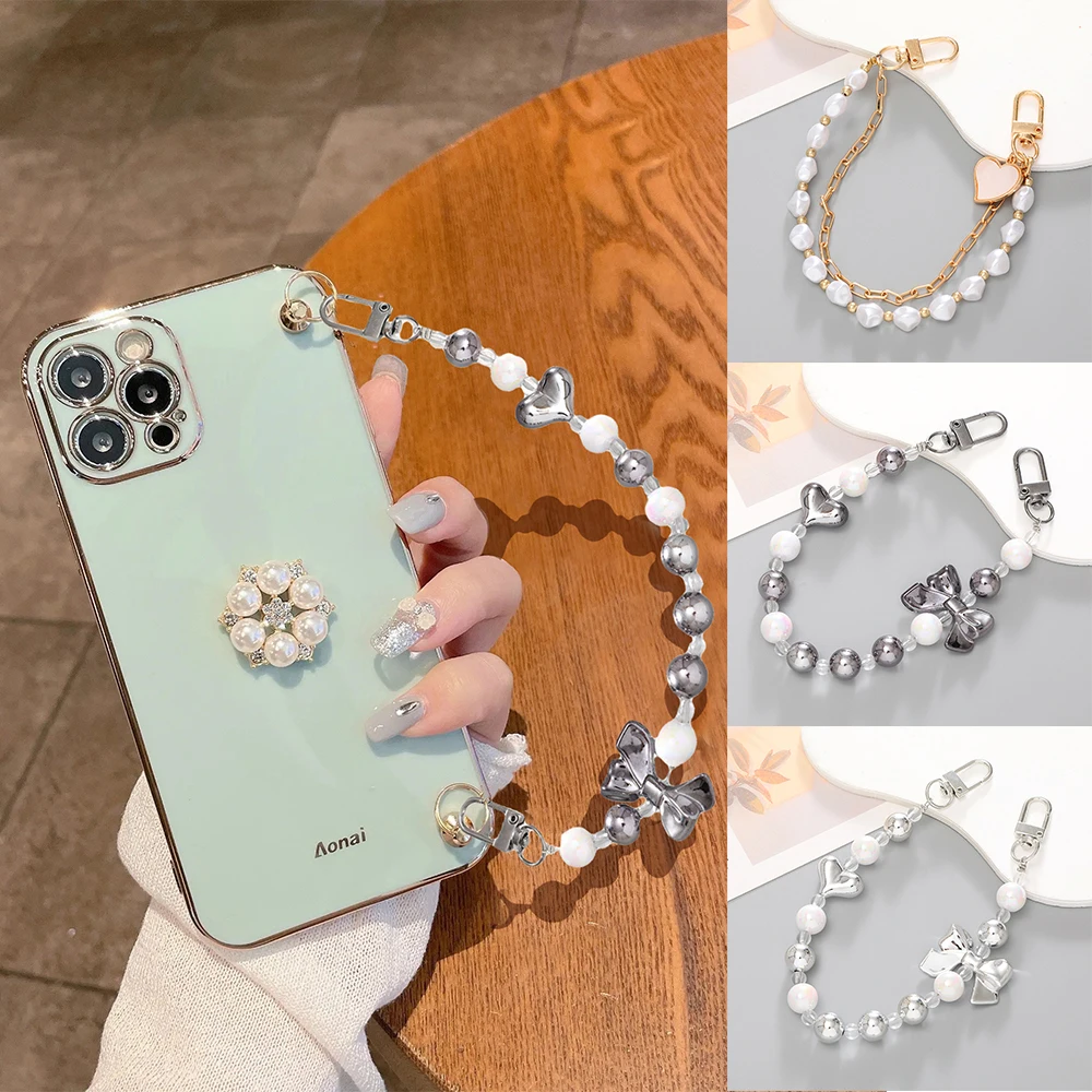 

Pearl Phone Case Chain Fashion Double Layer Bag Chain Mobile Phone Lanyard Shoes Pendant Ins Multifunctional Crystal Beaded