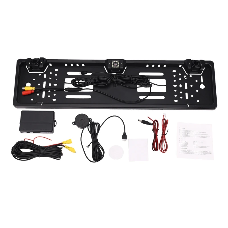 

HD Rearview Camera Car European License Plate Frame Camera Light 12 LED 170 Backup Reverse Camera IR With 2 Parking Sensor