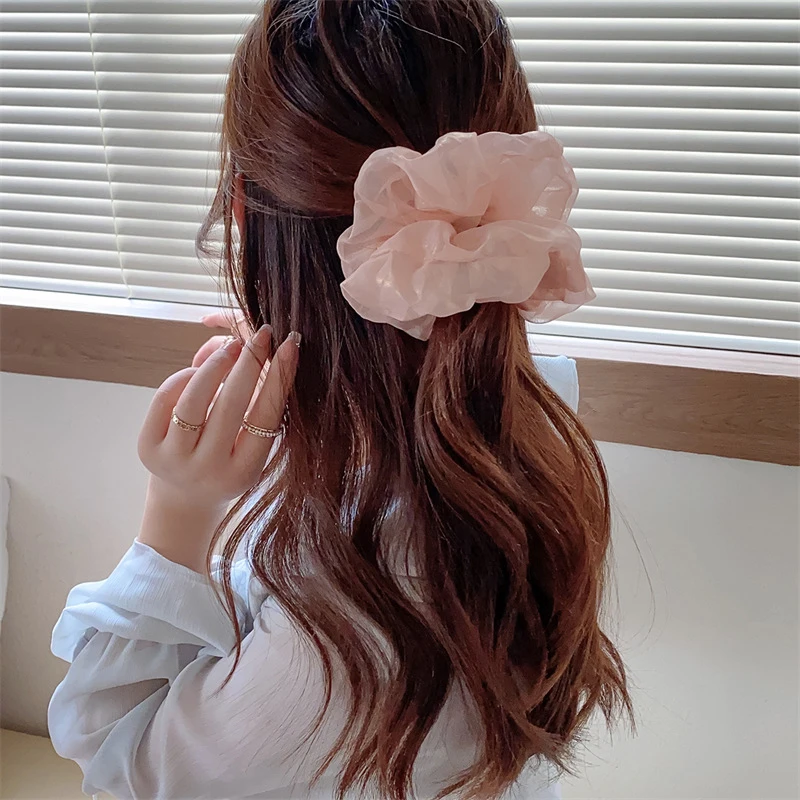 

Summer Solid Organza Scrunchie Hair Bands Women Girls Elegant Oversized Elastics Ponytail Holder Hair Ropes Headbands Wholesale