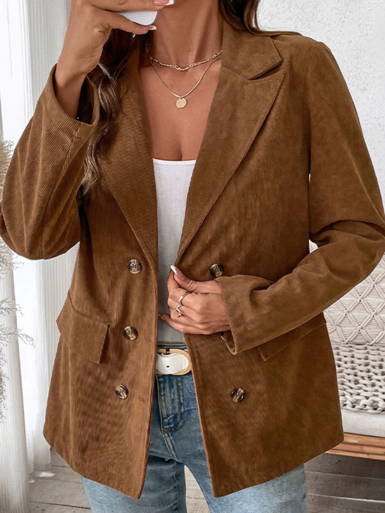 Женский пиджак осенний новый однотонный вельветовый модная уличная стильная