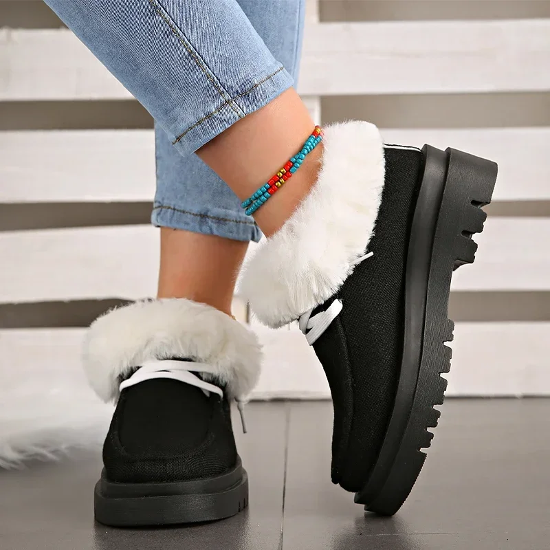 Женские ботинки на плоской подошве платформе теплая прогулочная зимняя обувь