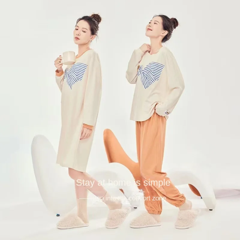 Pajama Dress Pajama Women's Spring and Autumn Style Milk Silk Simple Casual Long Sleeve Large Size women's home Nightwear