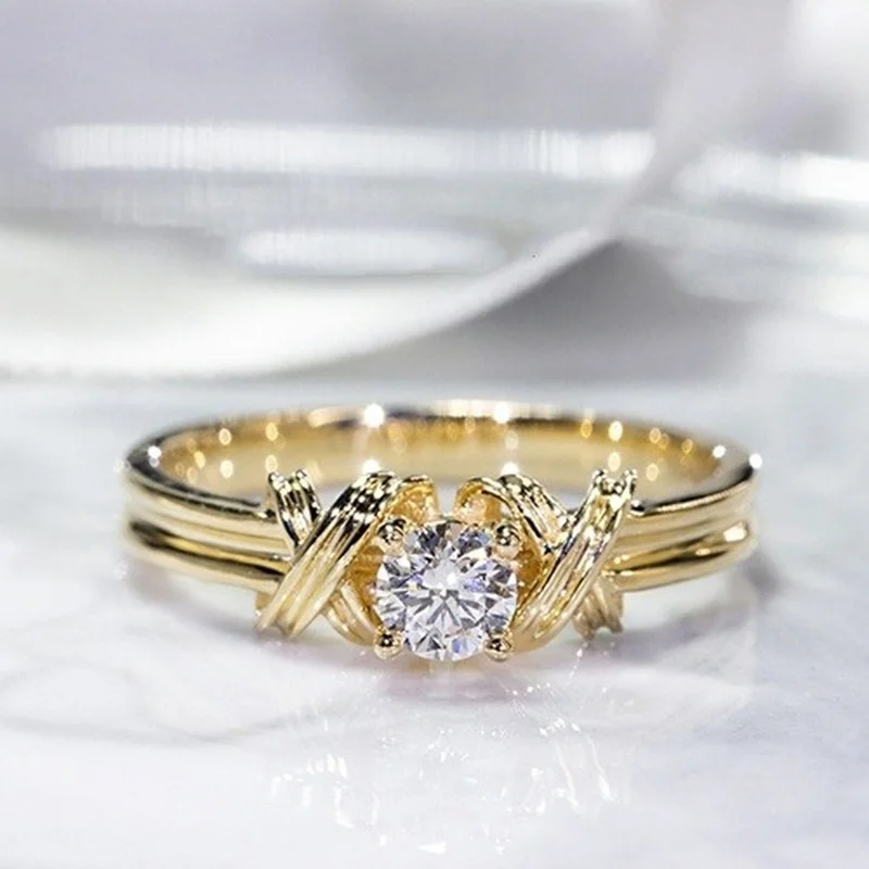 Fashion Gold Plated Women Banquet Jewelry Wedding Anniversary Gift Ring