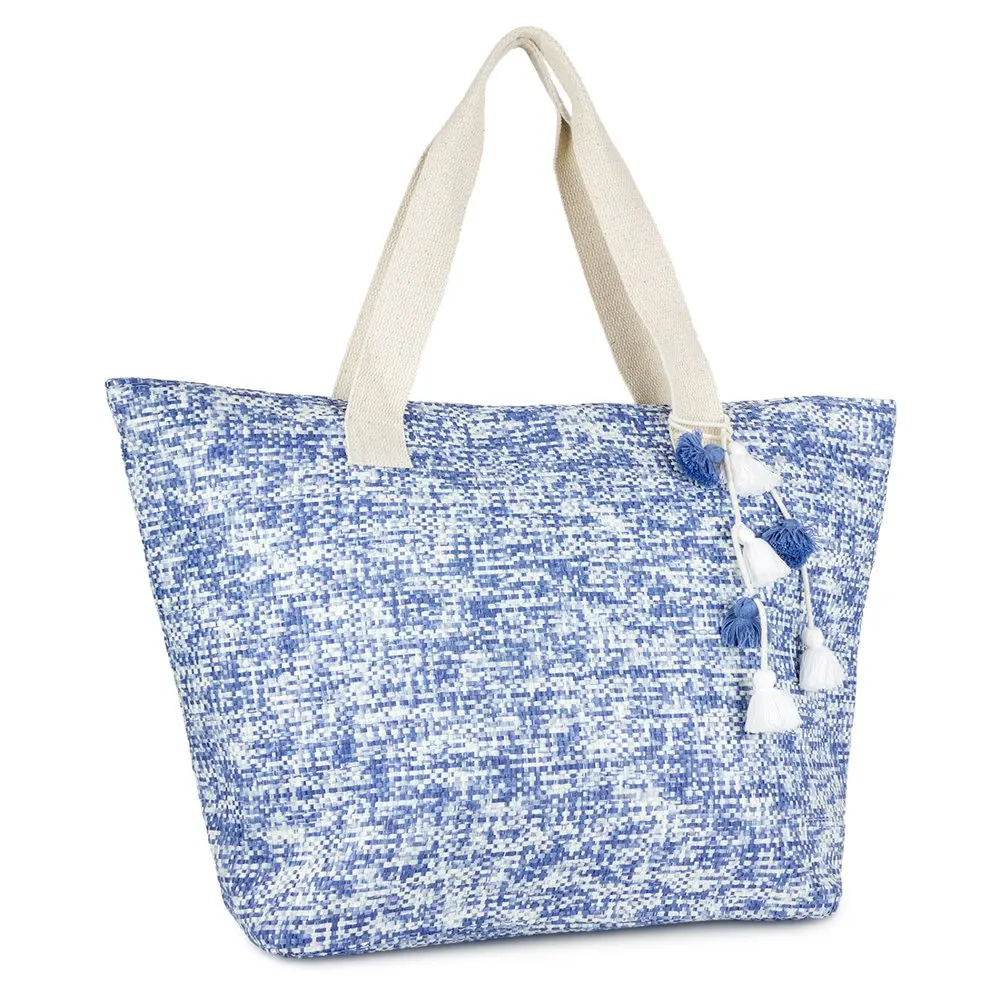 2023 NEW Women`s Insulated Two tone Denim Blue Beach tote Bag with Tassel fast shipping