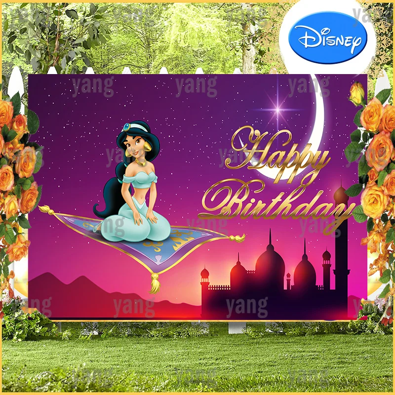 

Студийный фон для фотосъемки с изображением персонажей из мультфильмов Disney, Аладин, принцессы жасмин, сидят на волшебном ковре, замка, красочный фон для вечеринки в честь Дня Рождения