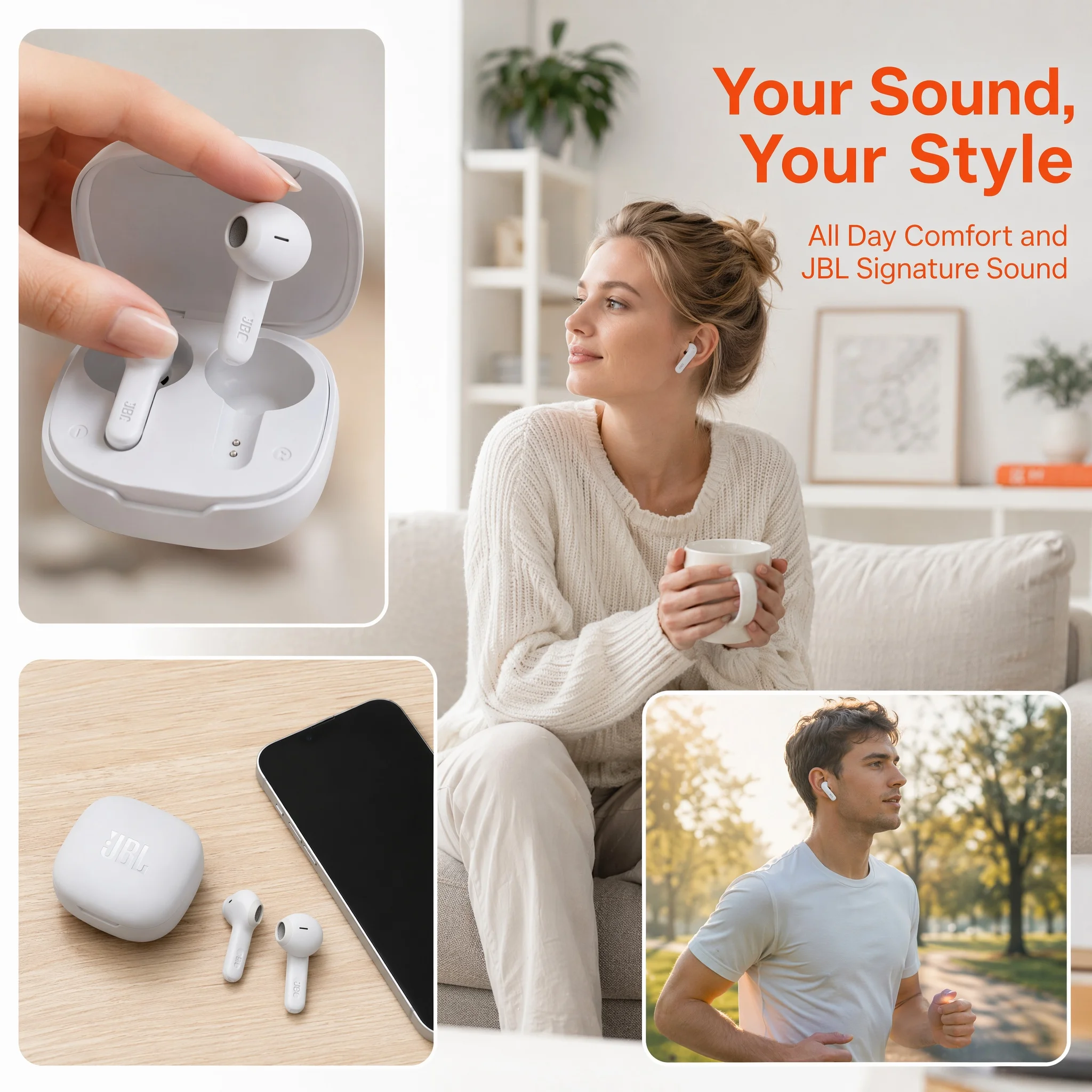 Фото Беспроводные Bluetooth-наушники JBL Wave 300 TWS с глубоким басом для спорта и музыки, настоящие беспроводные наушники JBL W300 с микрофоном №5