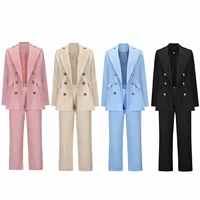 professional ladies 2 piece temperament double breasted long sleeved suit jacket straight trousers elegant ladies suit new