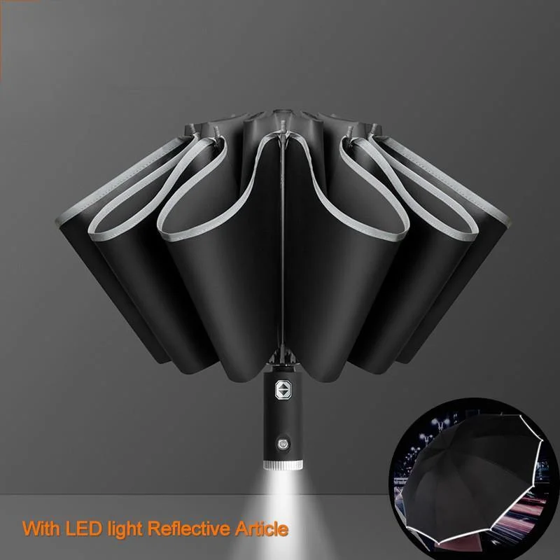 

Auto Open Close Umbrella Light-emitting LED Reverse Ten-bones Three-folding Automatic Business Vinyl Umbrella With Light
