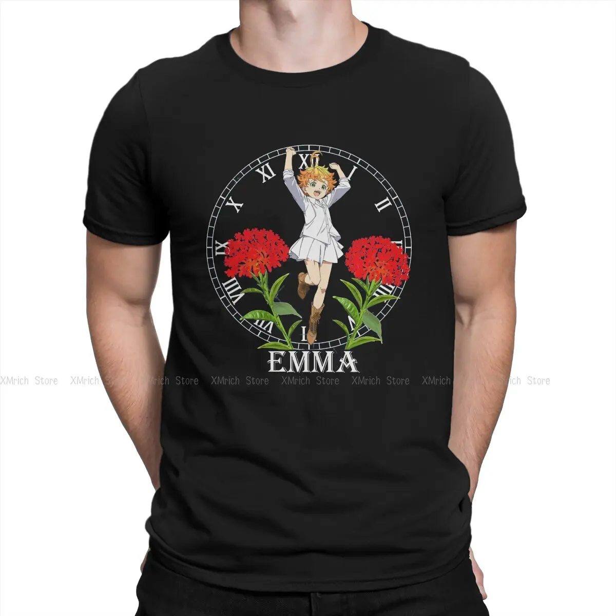 

Emma Flowers Men T Shirt The Promised Neverland Anime Humorous Tees Short Sleeve Round Collar T-Shirts Cotton Printed Clothing
