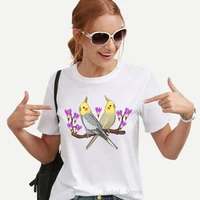 2022 newest cockatiel parrot note bird print t shirt womens clothing funny white tshirt femme summer fashion tee shirt female