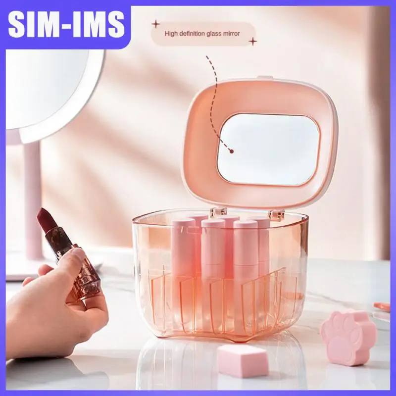 

Lipstick Storage Dust-proof Lipstick Box Lipstick Shelf Tabletop Lipstick Storage Box Storage Box With Makeup Mirror