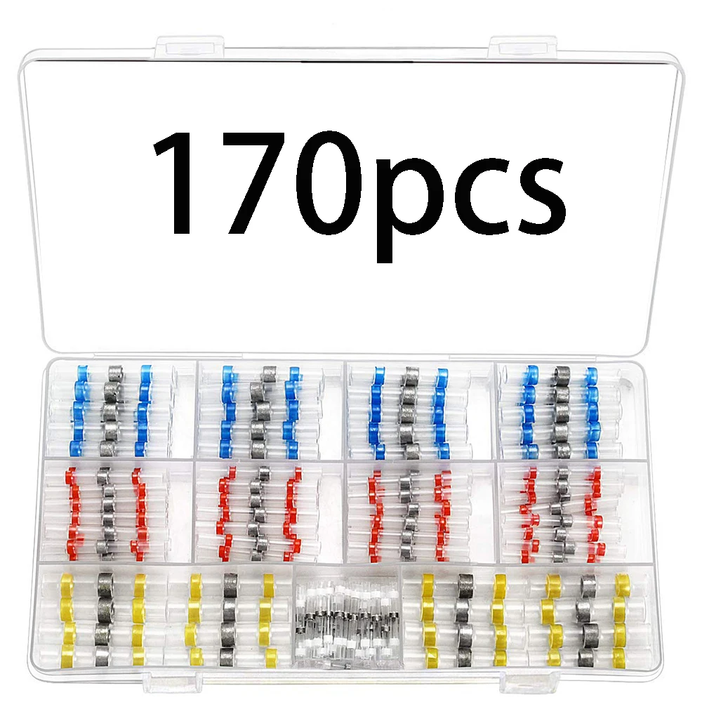 

170pcs Welding Sealing Wire Heat Shrink Connector Waterproof Insulation Electrical Butt Terminal Car Marine Butt Connector