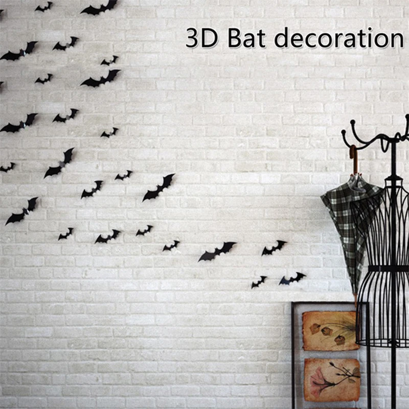 

3D Bat Wall Sticker Black PVC Halloween Party DIY Decor Props Windows Wall Sticker Bar Room Halloween Party Scary Decoration