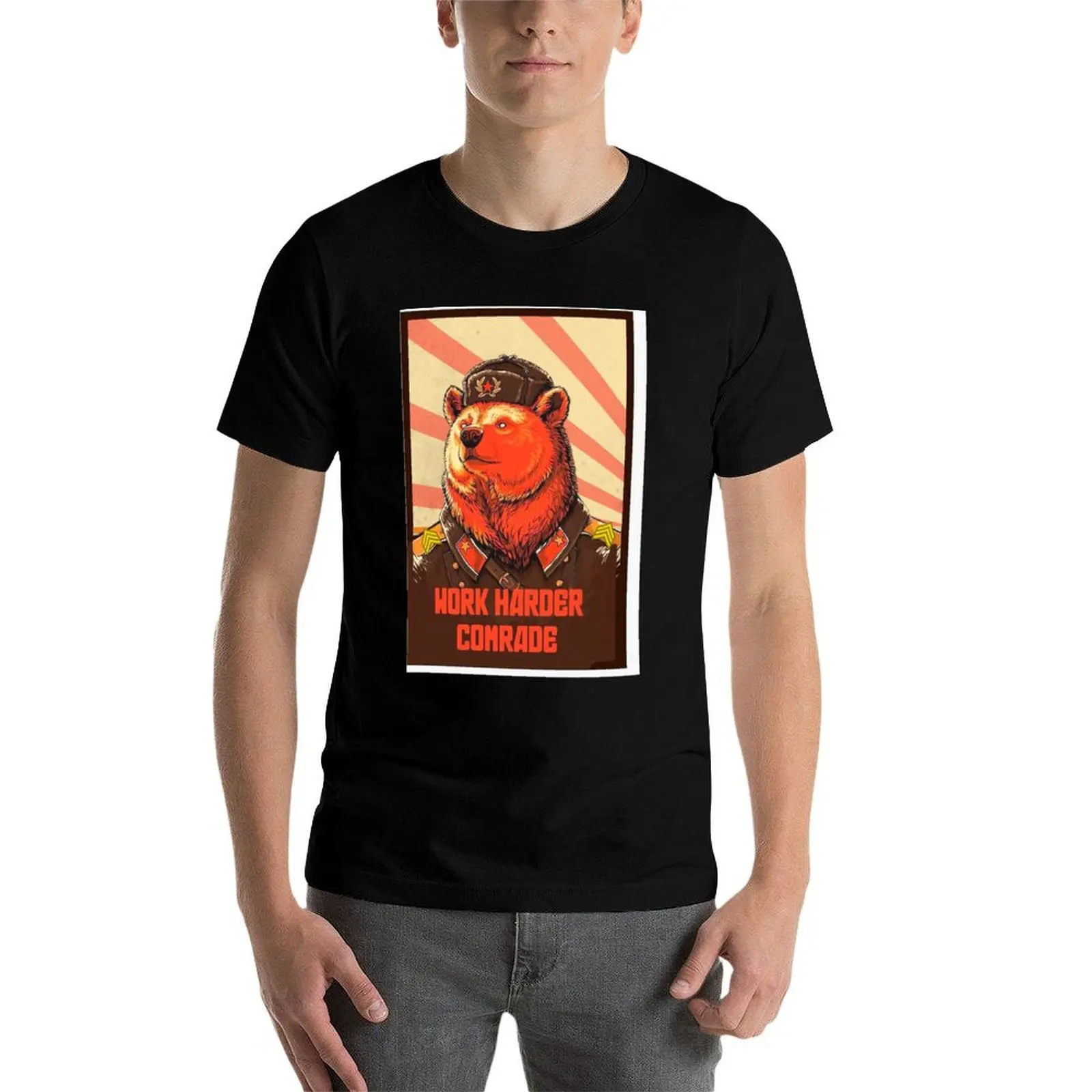 Фото Футболка Work Harder Comrade Russia Soviet Bear Work Harder Comrade, повседневная универсальная футболка для мужчин №4