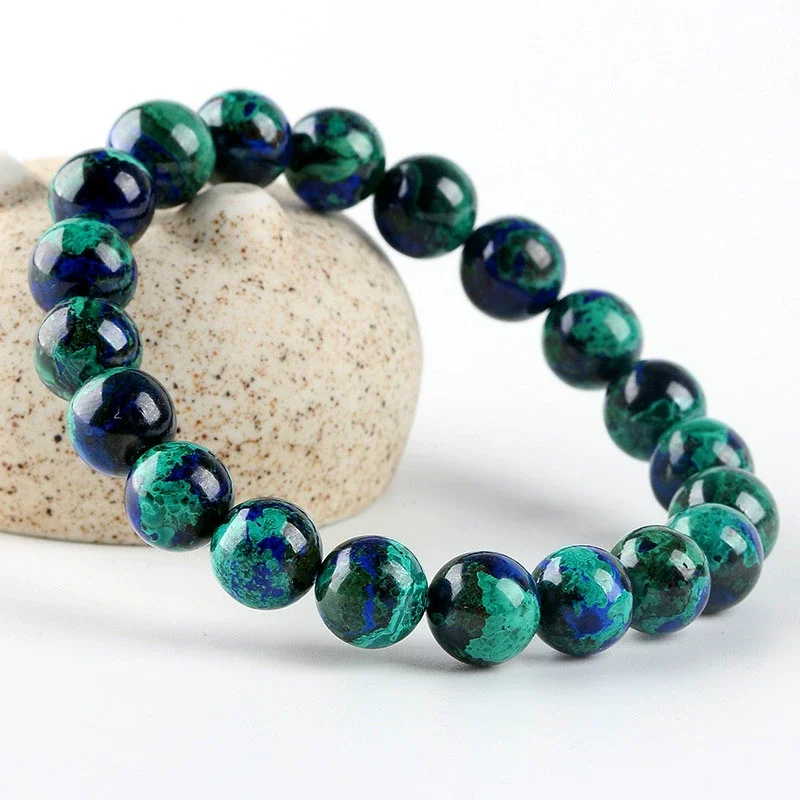 

Natural Blue Green Malachite Azurite Power Bracelet Round Beads Woman Men Green Azurite Bracelet 8mm 10mm 12mm AAAAAA