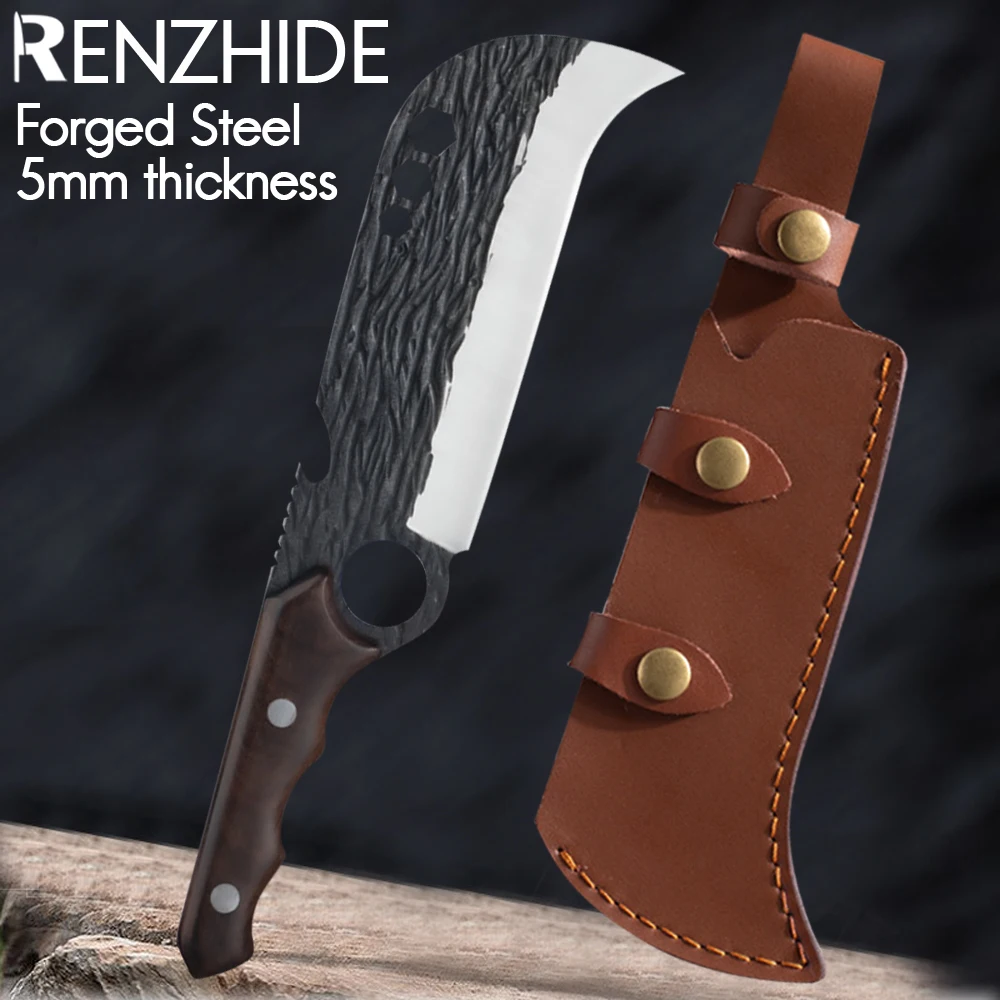 

RZD High Carbon Steel Cleaver Chopping Serbian Chef Knife Cover 5MM Blade Survival Hiking Camping Tool Firewood Splitting Knifes