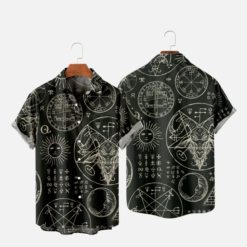 Men's Fashion Summer T Shirt Hawaiian Skull Demon 3d Print Cozy Casual One Button Shirt Short Sleeve Beach Oversized Shirt 5XL
