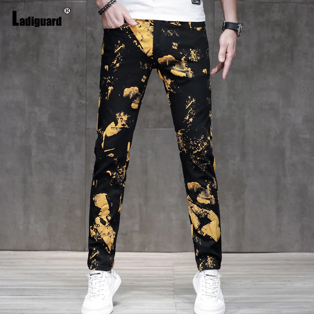 Ladiguard Plus Size Mens Fashion Tie Dry Jeans Demin Pants 2022 Kpop Style Hip Hop Demin Trouser Male Casual Stretch Pencil Pant