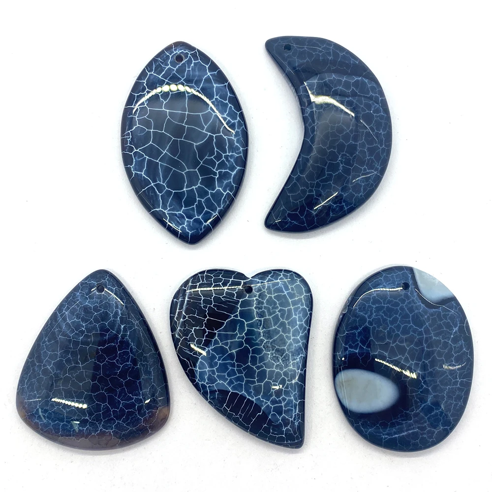 Natural Stone Heart Shape Blue Agate Pendants Set Marquise Shape Reiki Charms for Jewelry Making DIY Necklace Accessories Agate