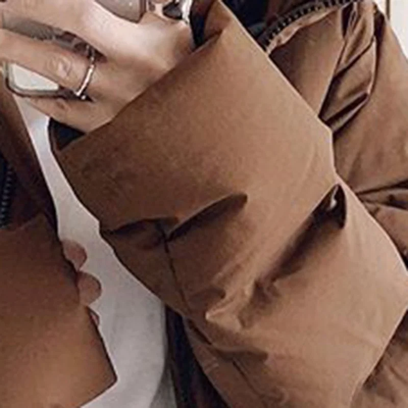 Cotton Padded Jacket Top To Keep Warm Winter Women's Thick Coat Women's Casual Solid Color Hooded Zipper Brown Puffer Jacket