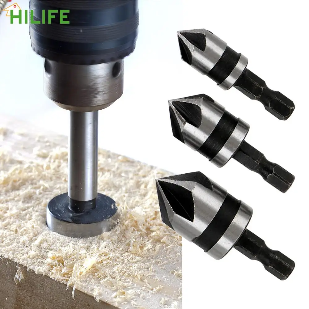

For Power Tool Countersink Drill Bit 90 Degree Point Angle 5 Flute Chamfer 3PCS Chamfering Cutter Hex Shank Carbon Steel
