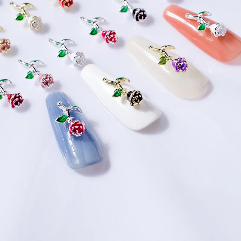 

10PCS Nail Art Rose Charm Enamel Flower for 3D Nail Art Decoration Phone Decor Sparkle Jewelry Hand Craft Beads DIY