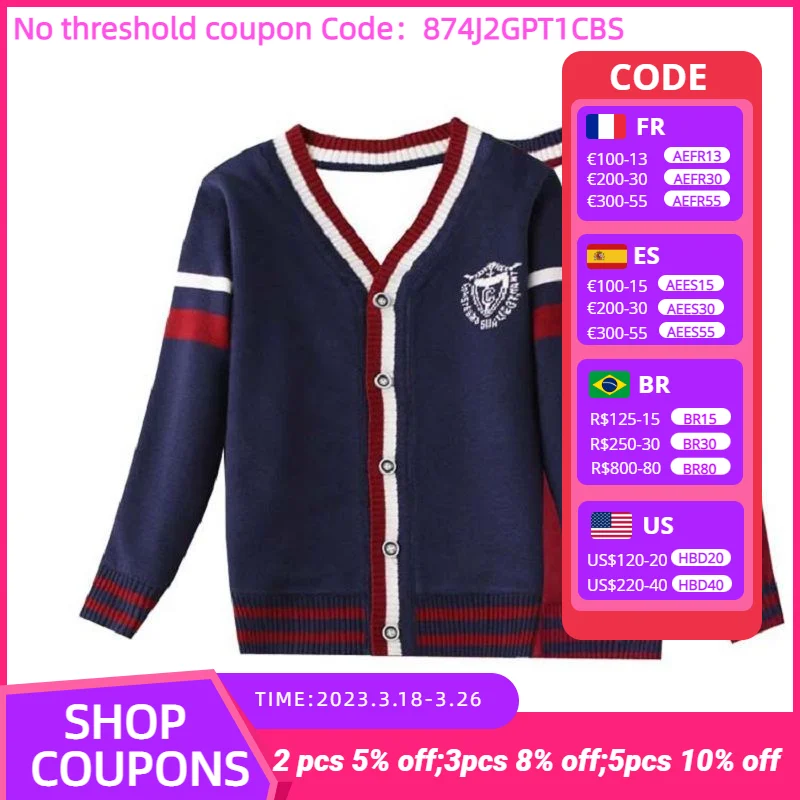

Spring School Cardigan Children's Knitted Coat Pure Cotton Single Breasted V-neck Solid Color Sweaters Girl Clothes 4 to 8 Years