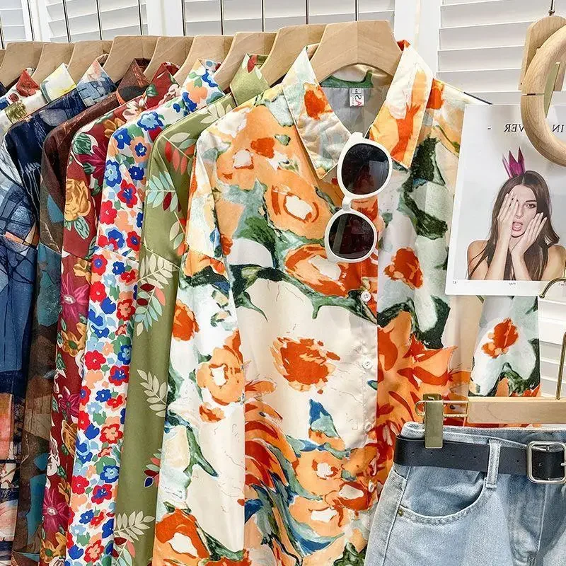 Шикарная винтажная женская рубашка свободного кроя с длинными рукавами ранней