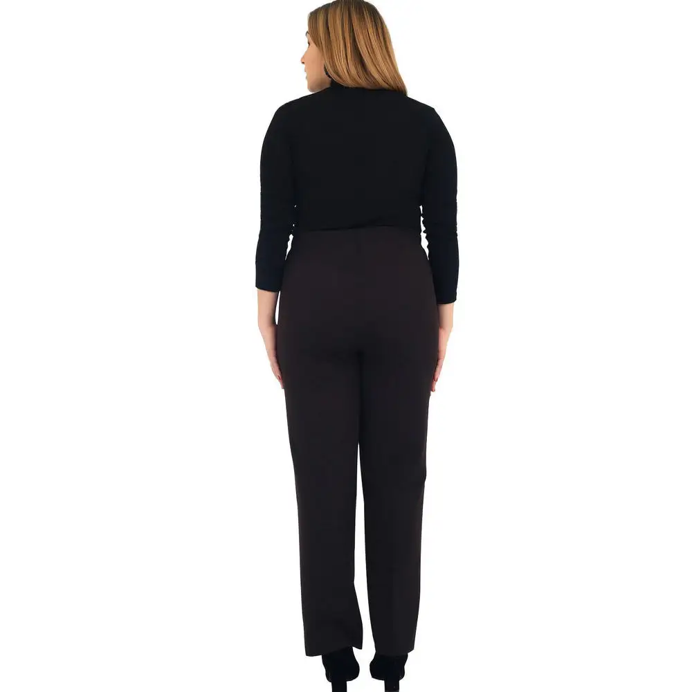 Fvido women large size trousers CcHisar fabric high elastic waist flat leg pocket black brown navy blue mink