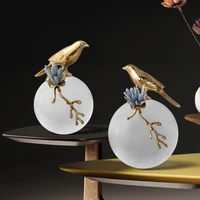 Modern Minimalist Accessories Living Room Home Art Brass Bird Designer Ornaments Artificial Glam Crystal Flower Decoration