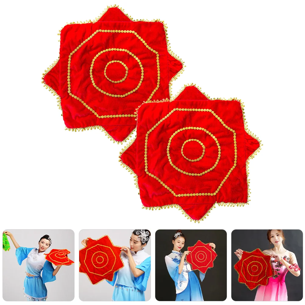 

2 Pcs Dance Handkerchief Performance Towel Prop Towels Aldult Chinese Golden Velvet Stage Rotating Red