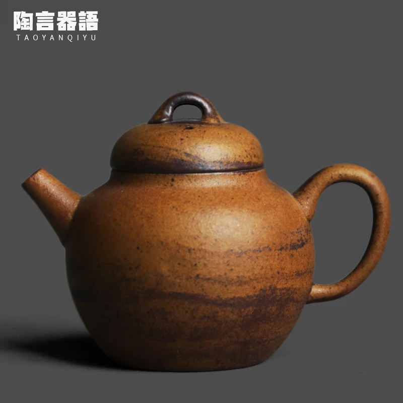 

Gray Brown Sauce Glaze Kiln Change Round Shaped Handle Small Teapot Handmade Tea Tea Bag Brewing Mini Pot