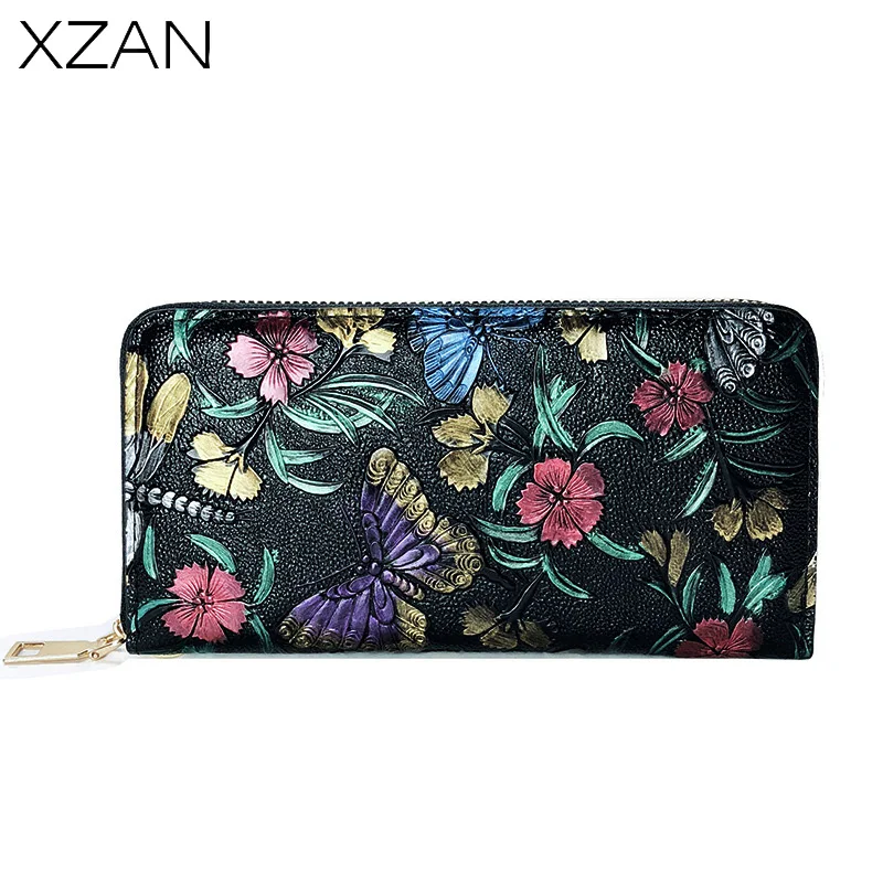

Women Long Wallet 3D Embossing Rose Butterfly Clutch Women Bag Large Capability Zipper luxury Hangbags Chinese style handbag