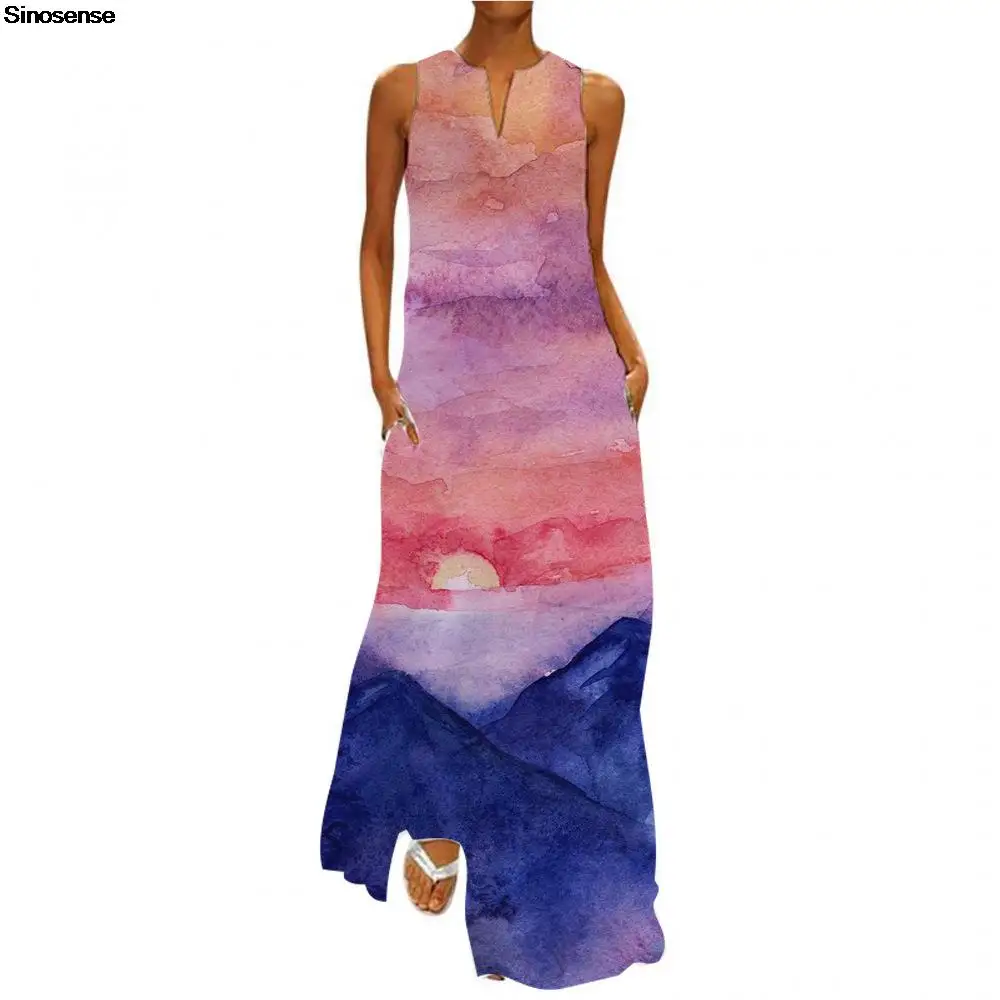 

Женское длинное платье с V-образным вырезом, без рукавов