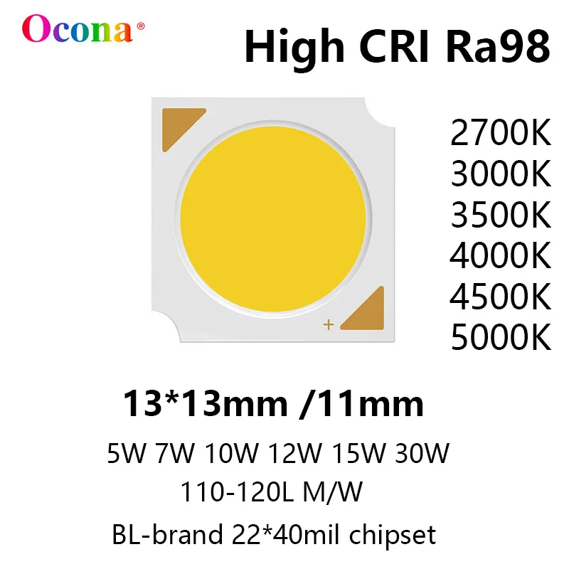 Фото Светодиодный чип-матрица High CRI Ra98 COB 020 SDCM3 13*13 мм 3 Вт 5 Вт 10 Вт 15 Вт 18 Вт 30 Вт Теплый белый чип Лампа SpotLight Даунлайт Аксессуары №1
