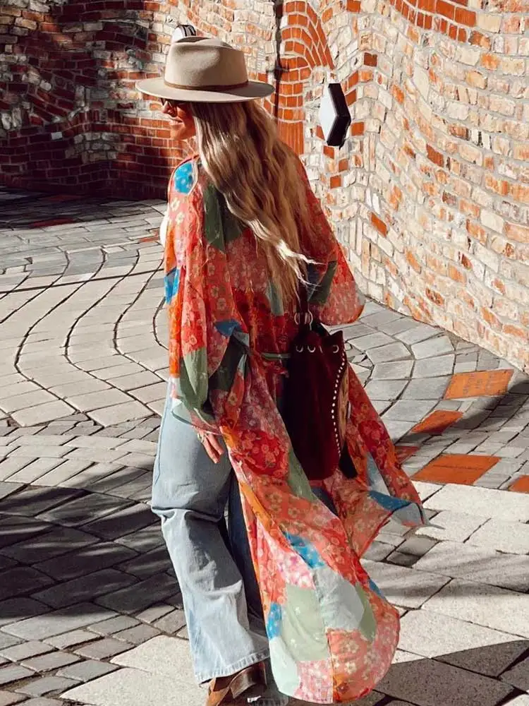 

Superchic Bikini Cover-ups floral Self Belted Women Summer Kimono Dress Beach Wear Swim Suit Cover Up kaftan dress