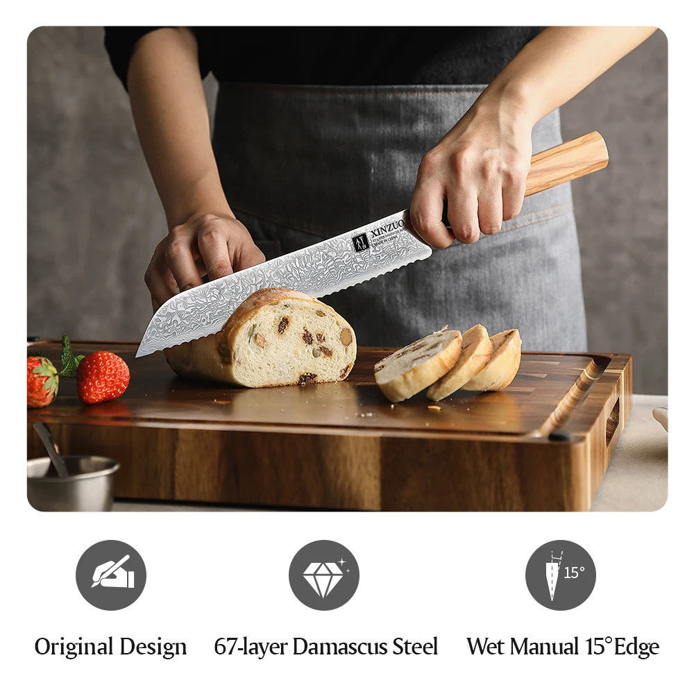 XINZUO 8 7 дюймовый нож для хлеба торта искусственный дамасская сталь