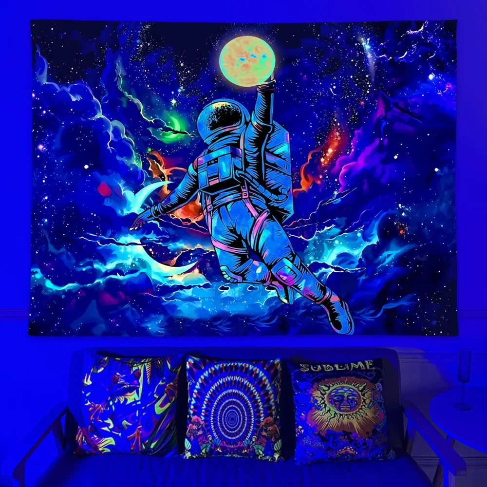 

Астронавт, флуоресцентный гобелен, ультрафиолетовая черная фототкань, подвесное пространство, украшение для дома