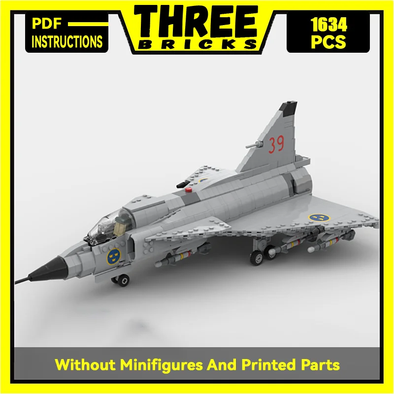 

Military Series Moc Building Blocks 1:35 Scale JA & AJ-37 Viggen Model Technology Aircraft Bricks Assembly Fighter Toy For Kid