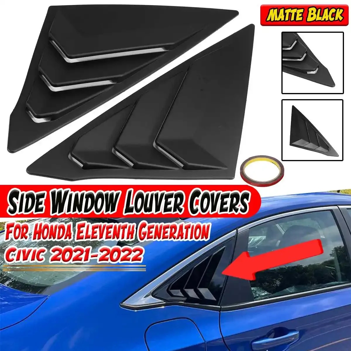 

2021 2022 Car Louvers Spoiler Panel Rear Side Window Air Vent Cover Quarter Window For Honda For Civic 11th Generation 2021-2022