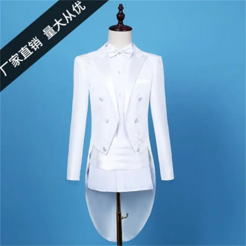New tuxedo suit men's blazers diamond jackets white slim stage chorus costumes host emcee fashion clothes terno masculino