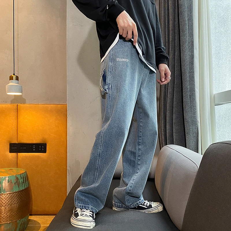 

Men's Wide Leg Pants 2022 Autumn/Winter Retro Blue Loose Jeans Fashion Straight Pants Streetwear Men Jeans Pants for Men