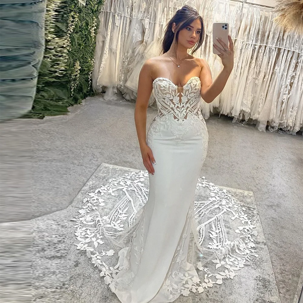

Sevintage Lace Appliques Mermaid Wedding Dresses Sweetheart Sleeveless Backless Bridal Gowns Vintage Country Wedding Gown