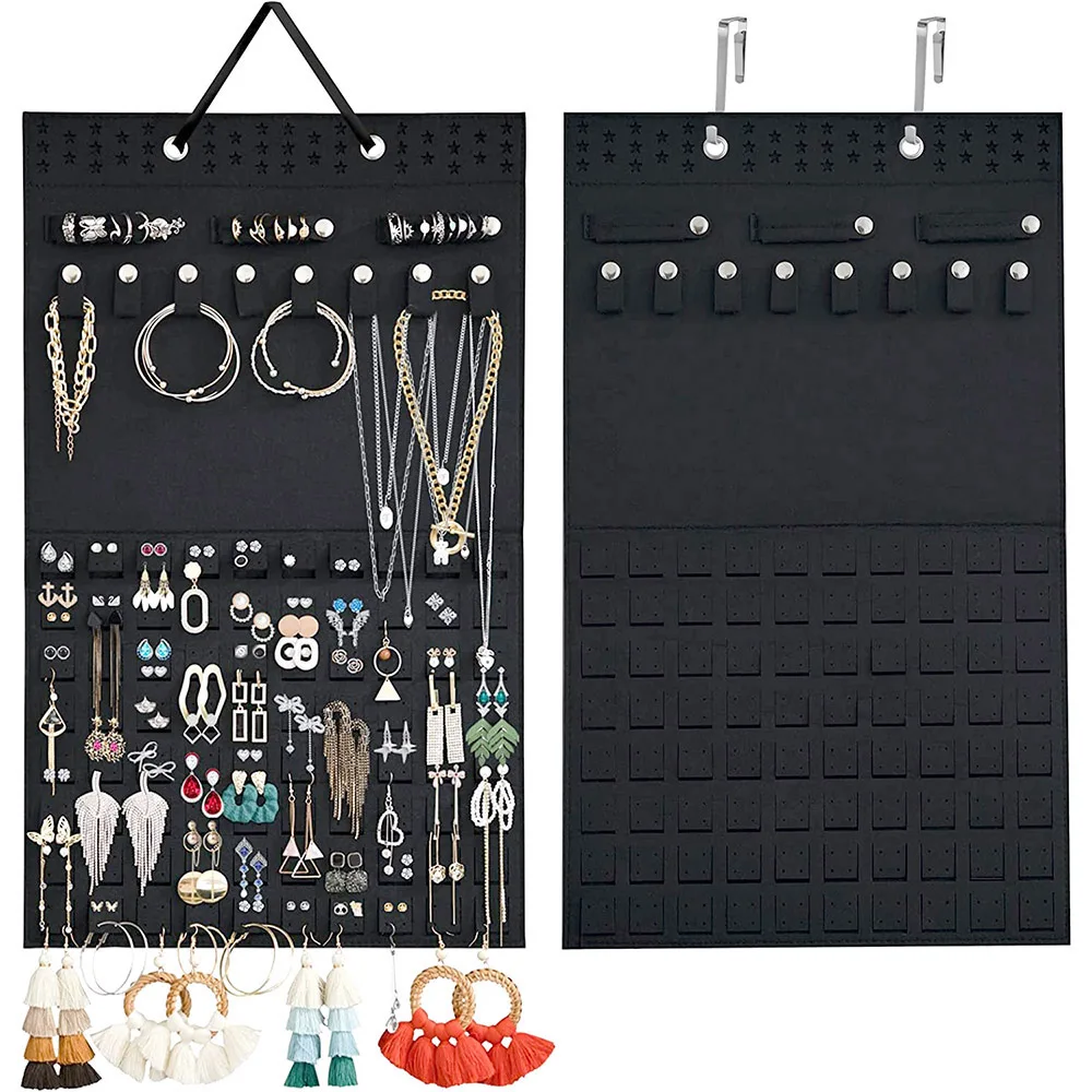 Jewelry Organizer Hanging Mount Wall Earrings Organizers Soft Felt Display Holder Storage for Necklaces Bracelets Rings Women