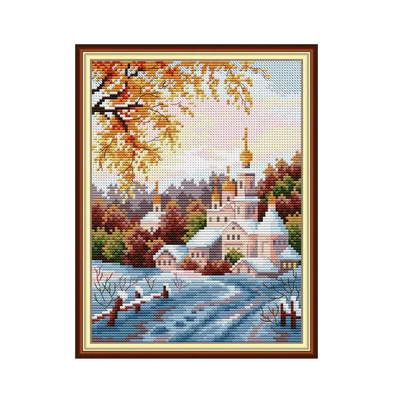 

Winter Snow Scene Patterns Counted DIY Wholesale 11CT 14CT Stamped Cross Stitch Sits Embroidery Kits Needlework Home Deco Crafts