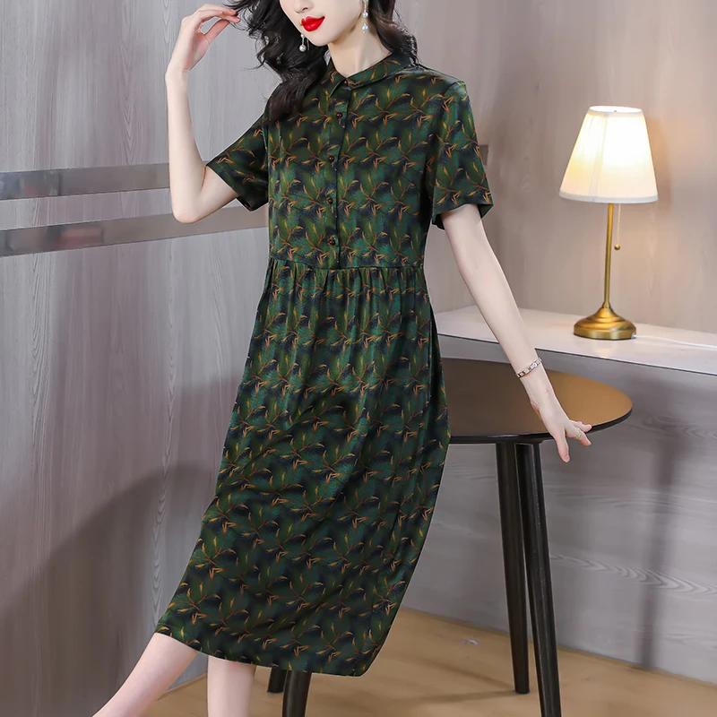

Dress 2023 new summer mom middle-aged and elderly mulberry silk big brand loose large size