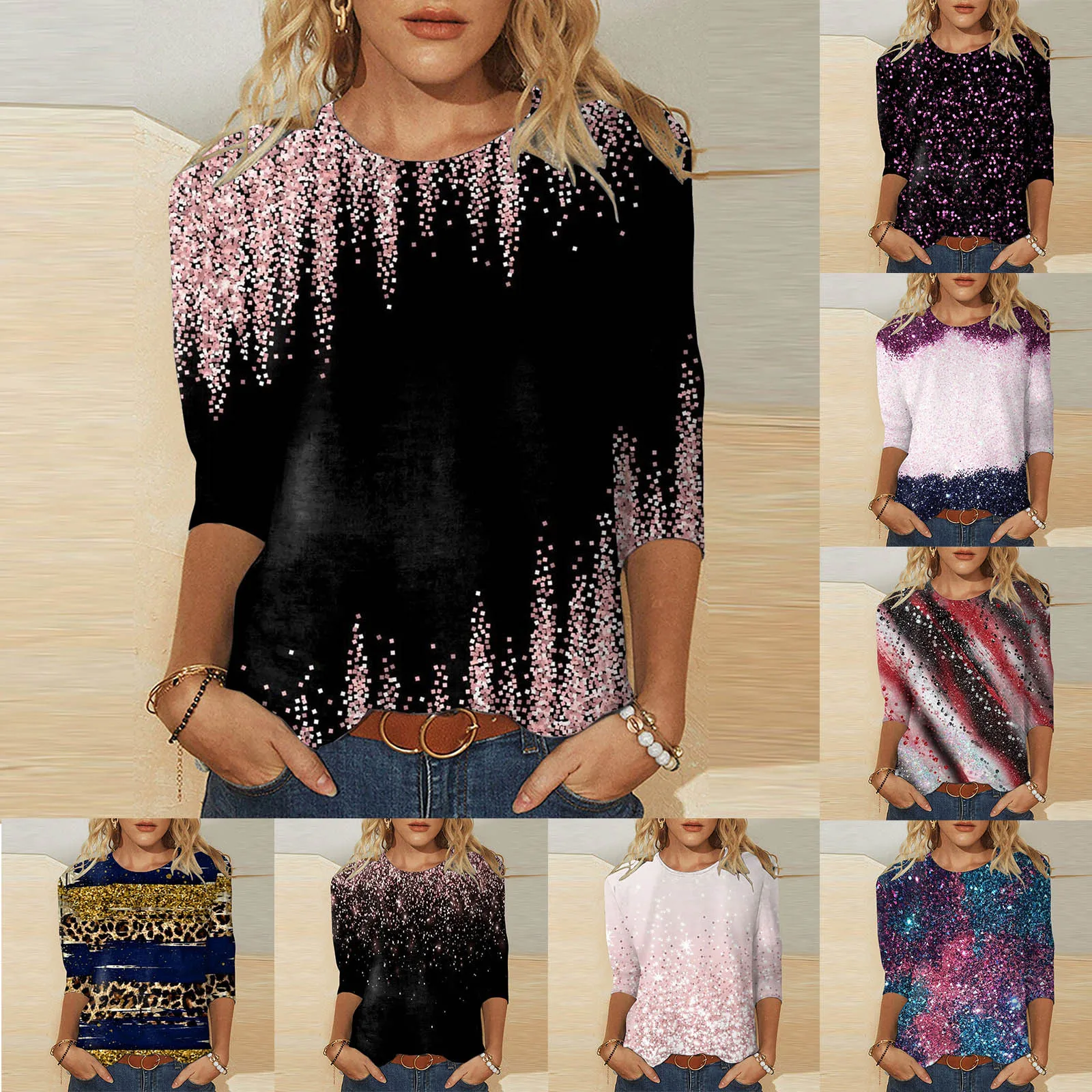 

Tops for Leggings Short Sleeve Fashion Tops For Womens Casual Summer Tops Three Quarter Long Cute Tops Loose Womens Fitness Tops