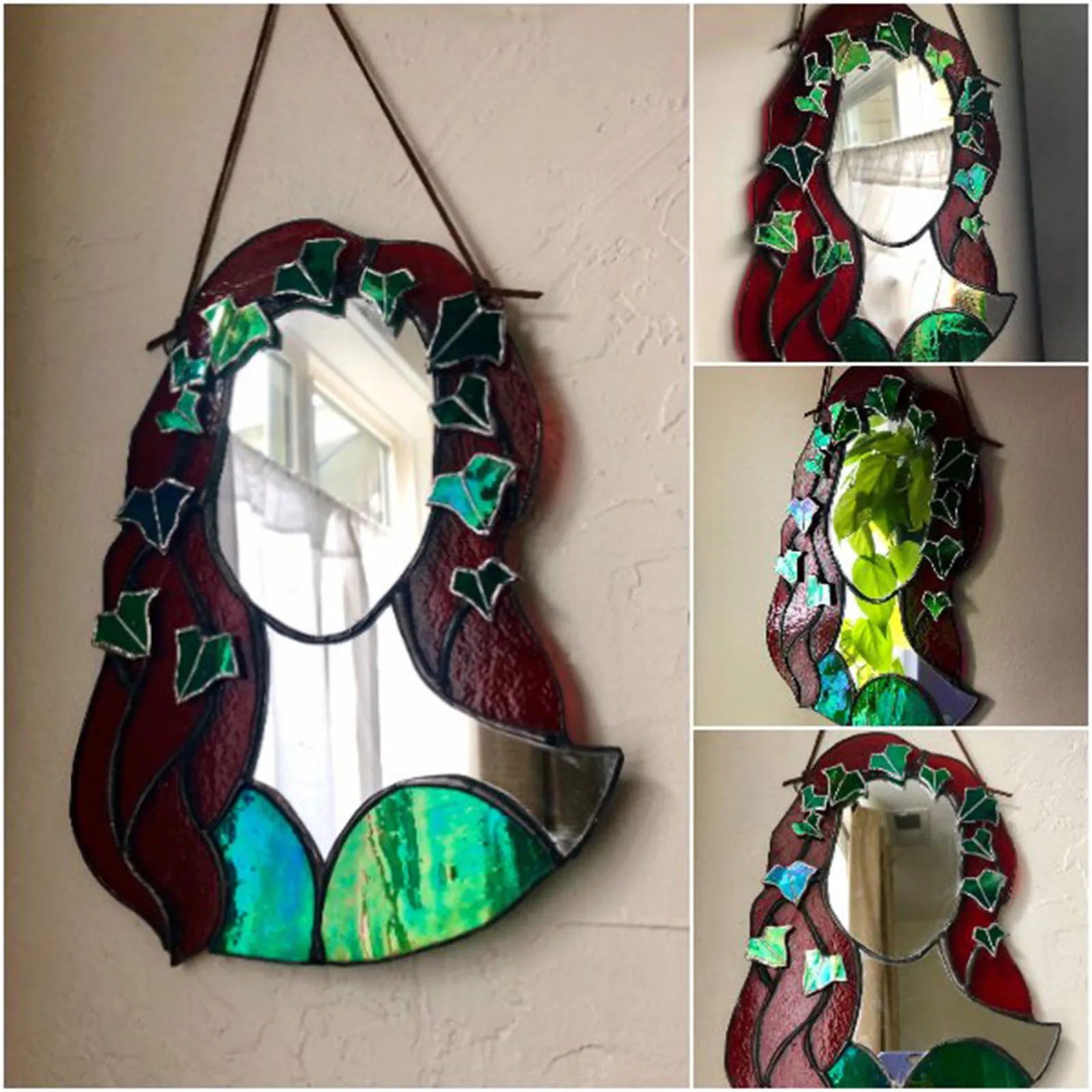 

Stained Glass PoisonIvy MirrorGlass Suncatcher Mirror Colorful Acrylic Decorative Pendant Decorative Reflective Pendant Pig