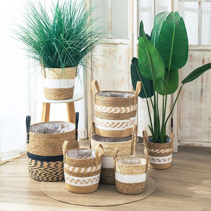 

Straw Flower Pot Arrangement Seagrass Hand-Woven Floor-To-Ceiling Household Supplie Storage Basket Potted Greenery Flower Baske