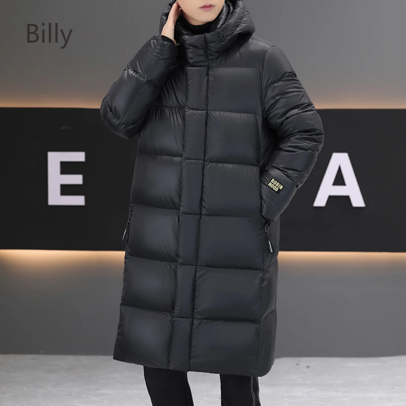 Длинный пуховик для мужчин дизайнерская зимняя куртка с подкладкой черный и